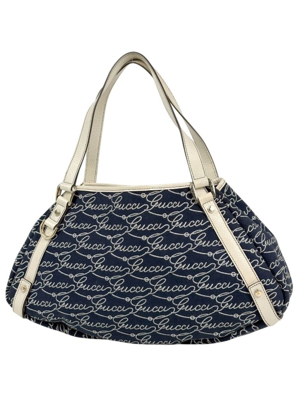 Gucci Logo Tote Abbey Canvas Navy White - Picture 1 of 8